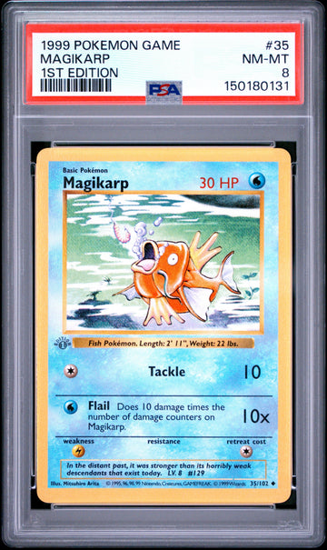 Magikarp 1st Edition PSA 8 1999 Pokemon Base Set Shadowless #35 GREY STAMP