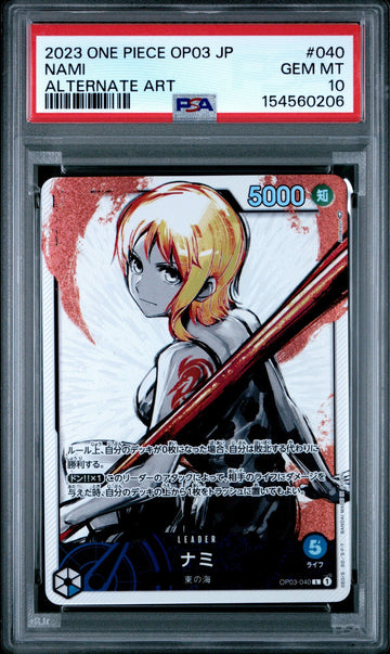 PSA 10 GEM MINT JAPANESE ONE PIECE 2023 NAMI OP03-040 ALTERNATE ART