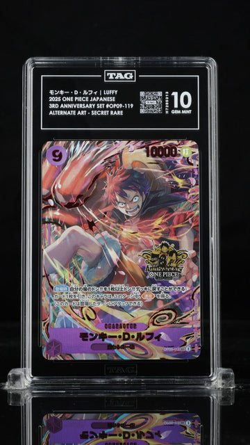 TAG 10 GEM MINT JAPANESE ONE PIECE 2025 Monkey D. Luffy OP09-119 3RD ANNIVERSARY