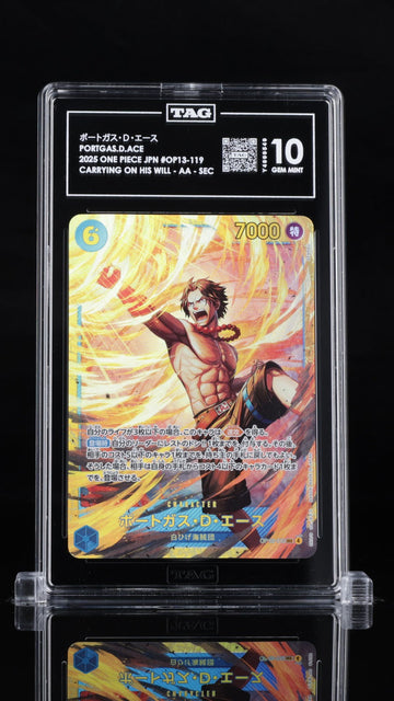 TAG 10 GEM MINT Japanese One Piece 2025 Portgas D. Ace OP13-119 Carrying on