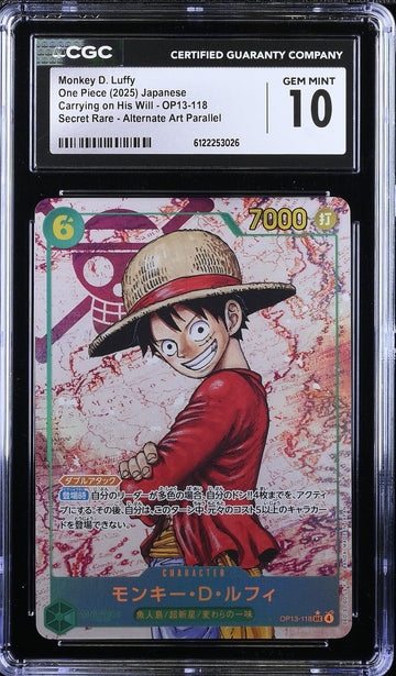 CGC 10 GEM MINT Japanese One Piece 2025 Monkey D. Luffy OP13-118 Alt Art