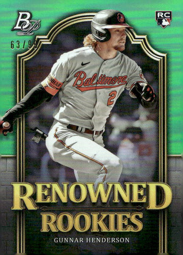 2023 Bowman Platinum #RR-1 Gunnar Henderson Renowned Rookies Green #/99 RC