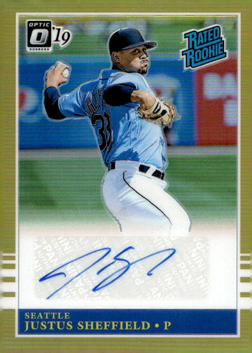 2019 Donruss Optic #R85-JS Justus Sheffield Rated Retro 1985 Auto Gold /10