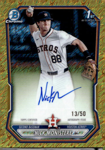 2026 Bowman #CPA-NM Nick Monistere Chrome Prospect Auto Gold Lava Refractors /50
