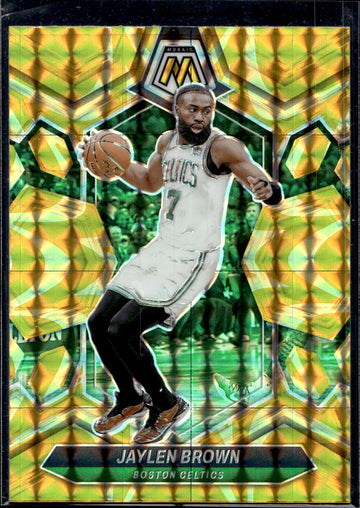 2023-24 Panini Mosaic #182 Jaylen Brown Reactive Yellow