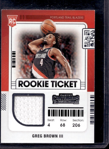 2021-22 Panini Contenders #RTS-GBR Greg Brown III Rookie Ticket Swatches