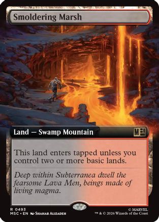 Smoldering Marsh (Extended Art) - Commander: Marvel Super Heroes