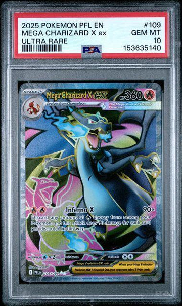 2025 POKEMON PFL EN-PHANTASMAL FLAMES 109 MEGA CHARIZARD X EX ULTRA RARE PSA 10