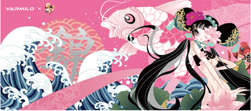 Varmilo Extra Large Koi Overshadow the Flowers Desk Mat with Stitched Edges