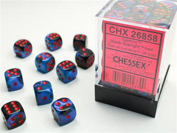 Chessex Gemini 12mm d6 Black-Starlight / Red Dice Block (36 dice)