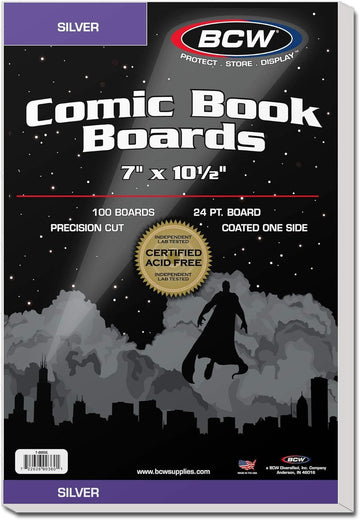 BCW Silver Comic Book Backing Boards 7" x 10.5" – 100 Pack | Certified Acid-Free | Comic Book Boards for Fabric Storage & Silver Age Comic