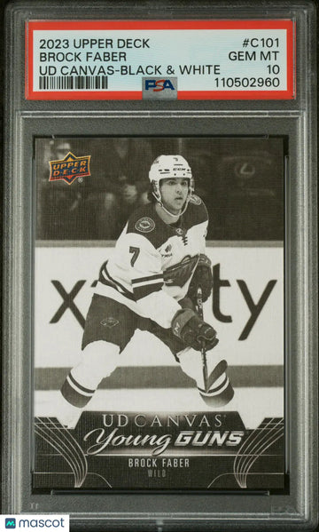 Brock Faber Black White Canvas PSA 10 RC Young Guns 2023-24 UD