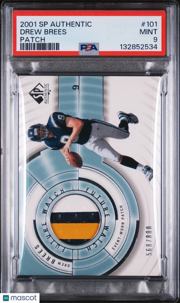 Drew Brees RC PSA 9 Future Watch Patch /800 SP Authentic 2001 #101