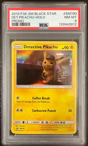 DET.PIKACHU-HOLO PROMO 2019 POKEMON SM BLACK STAR PROMO PSA NM-MT 8