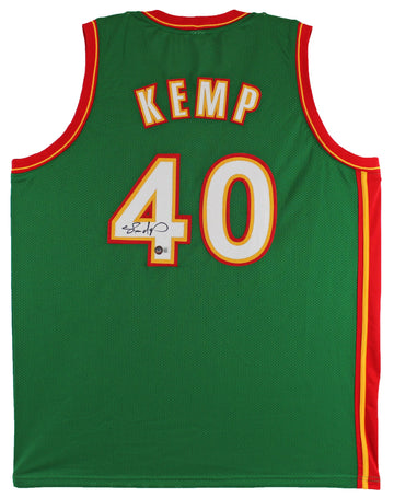 Shawn Kemp Authentic Signed Green Pro Style Jersey w/ White #'s BAS Witnessed