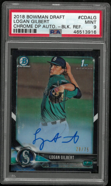 Logan Gilbert 1st AUTO RC PSA 9 Rookie 2018 Bowman Draft Chrome