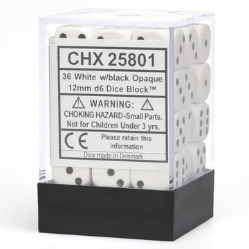 Chessex: d6 Dice 12mm Opaque White/Black (36)