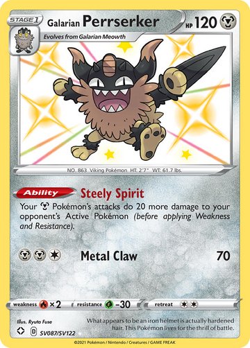 Galarian Perrserker Sv087 122 Shiny Vault Holofoil