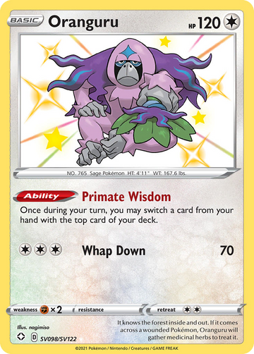 Oranguru Sv098 122 Shiny Vault Holofoil