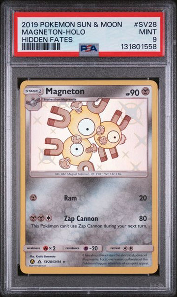 2019 POKEMON SUN & MOON HIDDEN FATES MAGNETON #SV28 PSA 9