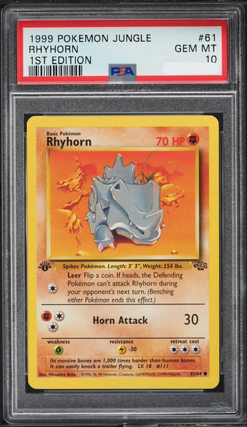 PSA 10 RHYHORN 1ST EDITION JUNGLE 1999