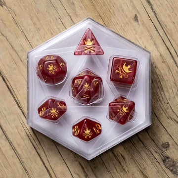 Black Oak 7pc Dice Set w/ Case - Mox Red with Gold