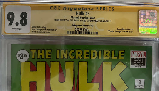 CGC 9.8 Signature Series Hulk #3 Nakayama Variant Signed by Ryan Ottley & Donny Cates