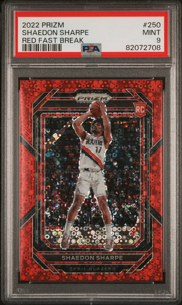2022 Panini Prizm - #250 - Shaedon Sharpe - Red Fast Break Limited to /100- PSA Graded Card
