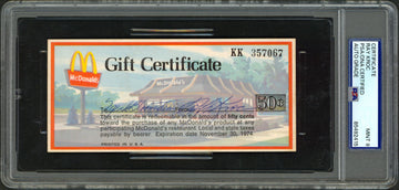Ray Kroc McDonald's Signed 2.75x6 50 Cent 1974 Gift Certificate Auto 9! PSA Slab