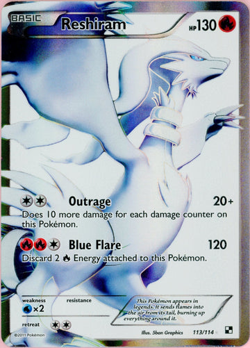 Pokemon Single: Reshiram 113/114 Black & White (2011) Ultra Rare LP