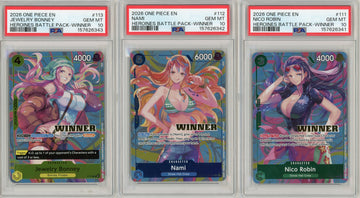One Piece Graded: Nico Robin #111, Nami #112, Jewelry Bonney #113 Heroines Battle Pack Winner Sequential Set of 3 PSA 10