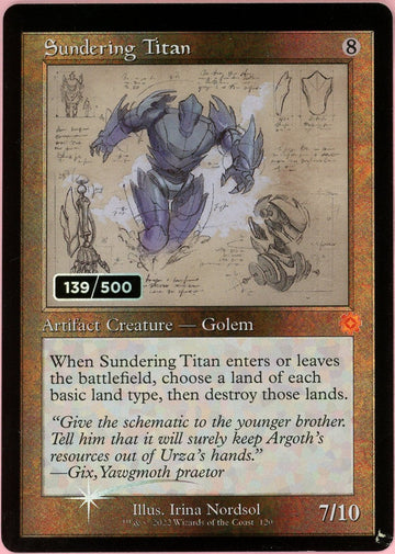 MTG Single: Sundering Titan Serialized 139/500 Brother's War Retro Artifacts NM