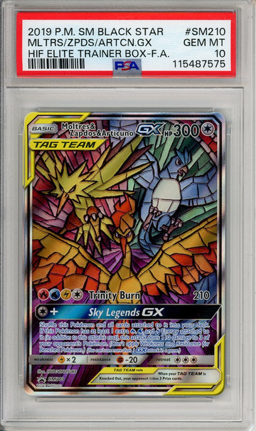 Pokemon Graded: Moltres & Zapdos & Articuno #SM210 Hidden Fates ETB Promo (2019) Full Art Holo PSA 10