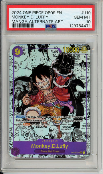 One Piece Graded: Monkey D. Luffy Alt Art Manga OP09-119 Emperors In The New World PSA 10