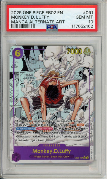 One Piece Graded: Luffy Manga Alt Art EB02-061 Extra Booster 25th Collection PSA 10