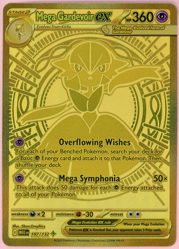 Pokemon Single: Mega Gardevoir ex 187/132 Mega Evolution (2025) Gold SIR NM