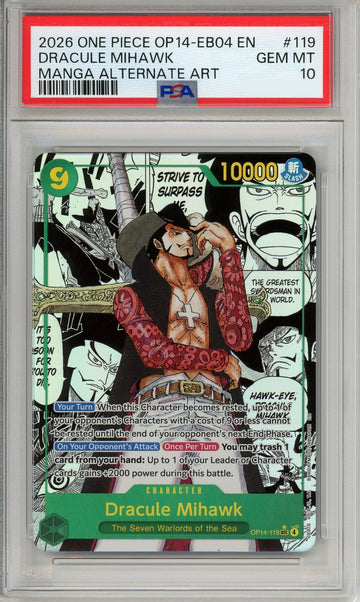 One Piece Graded: Dracule Mihawk OP14-119 Manga Alternate Art PSA 10