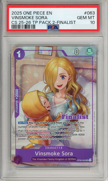 One Piece Graded: Vinsmoke Sora OP06-063 Championship 25-26 Finalist PSA 10