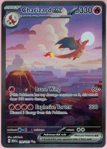 Pokemon Single: Charizard ex 199/165 Scarlet & Violet 151 (2023) SIR NM