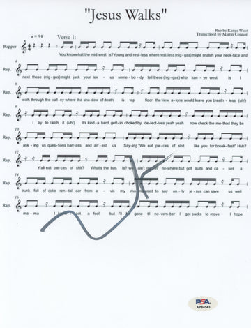 Kanye West Authentic Signed 8.5x11 Jesus Walks Music Sheet Photo PSA #AP84543