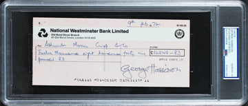 George Harrison The Beatles Signed 3.5x8 1972 Apple Corporation Auto 10 PSA Slab