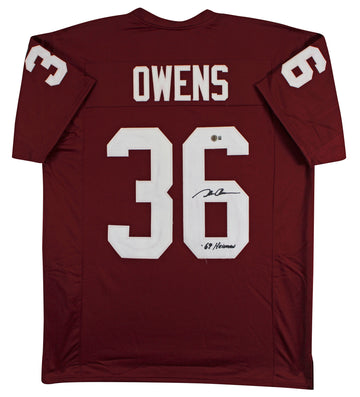 Oklahoma Steve Owens "69 Heisman" Signed Maroon Pro Style Jersey BAS Witnessed 2