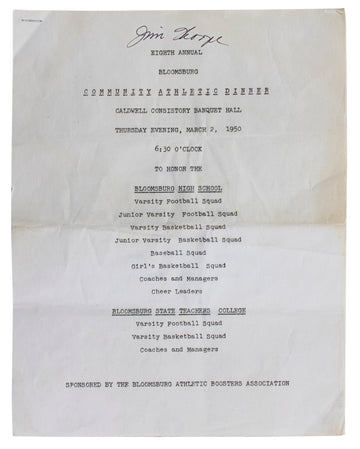 Jim Thorpe Signed 8.5x11 1950 Community Athletic Dinner Program JSA & PSA LOAs