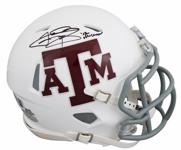 Texas A&M Johnny Manziel "12 Heisman" Signed White Speed Mini Helmet BAS Witness
