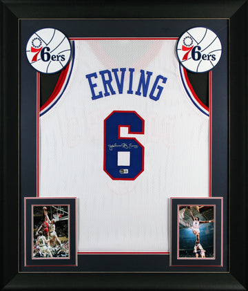 Julius "Dr. J" Erving Authentic Signed White Pro Style Framed Jersey BAS 3