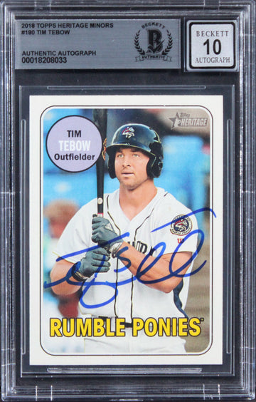Mets Tim Tebow Signed 2018 Topps Heritage Minors #180 RC Card Auto 10! BAS Slab