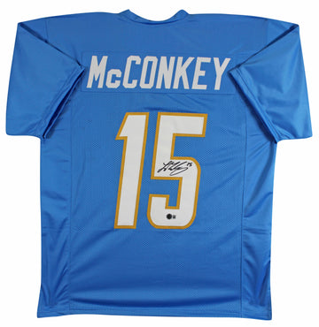 Ladd McConkey Authentic Signed Powder Blue Pro Style Jersey BAS Witnessed