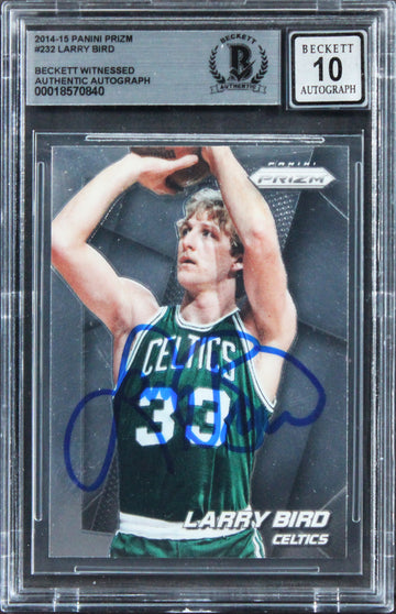 Celtics Larry Bird Signed 2014 Panini Prizm #232 Card Auto Grade 10! BAS Slabbed