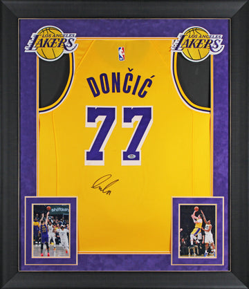 Lakers Luka Doncic Signed Yellow Nike Swingman Framed Jersey PSA/DNA #AP89099