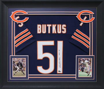 Dick Butkus "HOF 79" Authentic Signed Navy Blue Pro Style Framed Jersey BAS